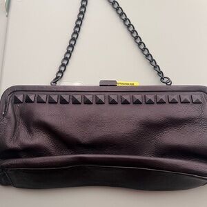 Black Studded Chain Leather clutch purse
